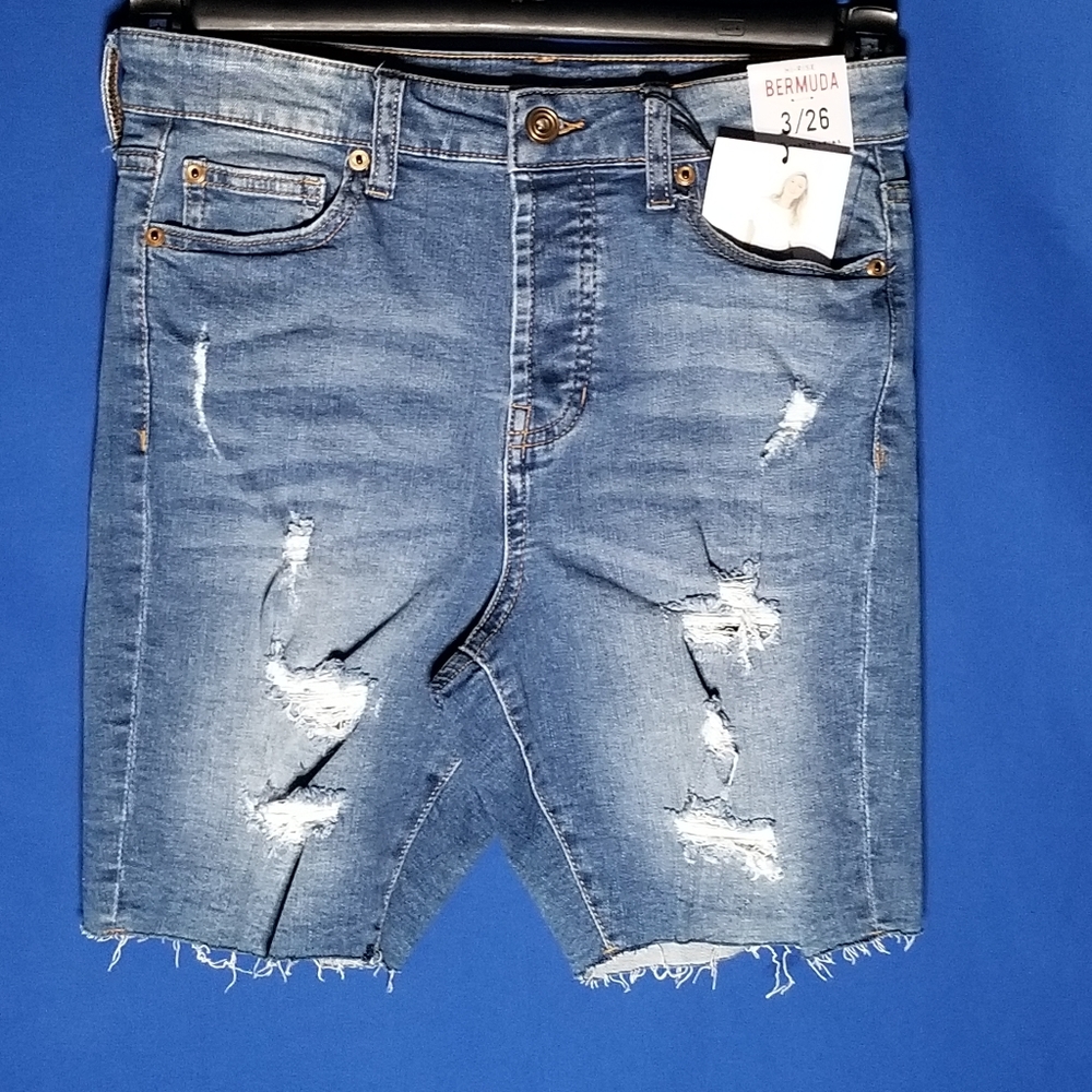 Celebrity Pink Juniors' Ripped Denim Bermuda Shorts
